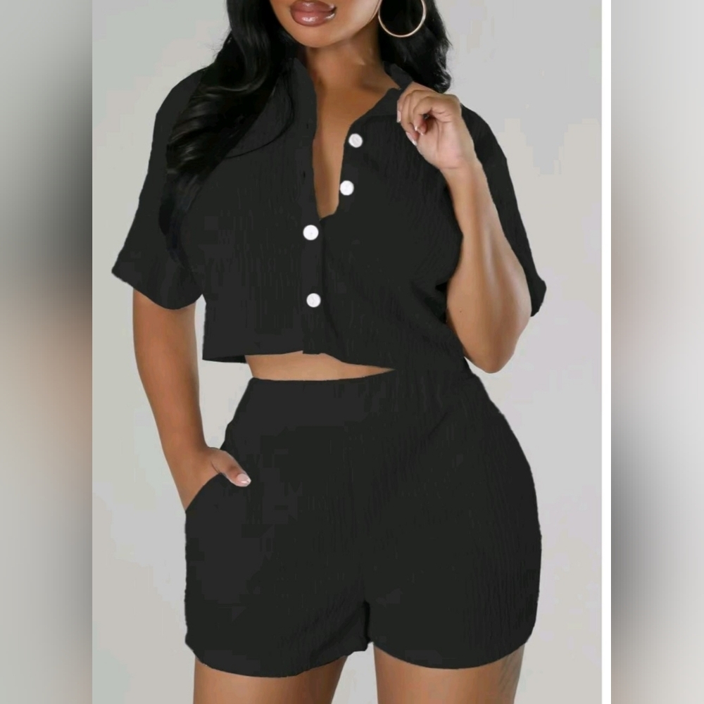 Black Button-Up Two-Piece Set